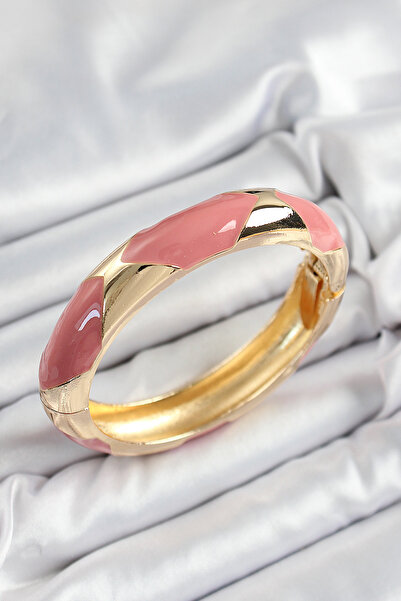 Lisinya Brass Pink Enamel Baklava Model Gold Color Women's Handcuffs - Tygoo