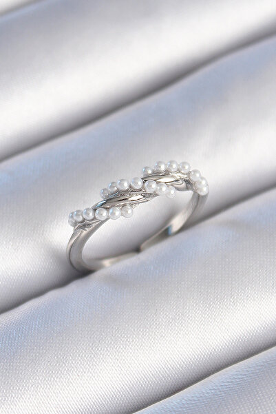 Lisinya خاتم نسائي من النحاس الفضي اللون بتصميم اللؤلؤ الحلزوني - TYGOO