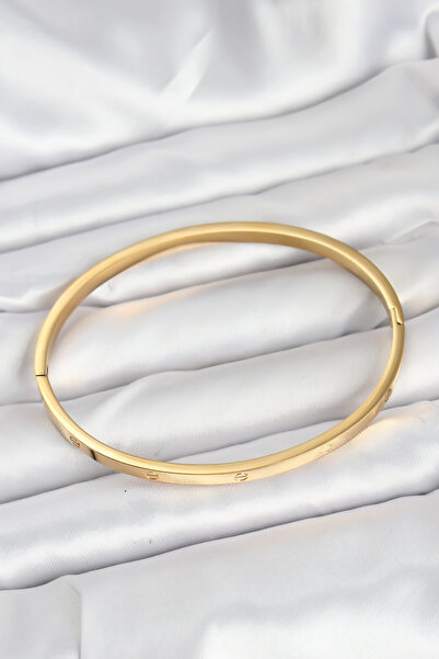 Lisinya سوار نسائي رفيع من الفولاذ 316L بلون ذهبي مقاس 65 ملم -