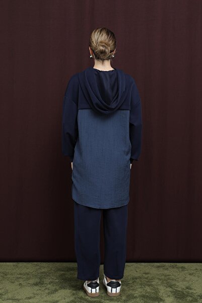 Puane Women's Hooded Trouser Suit with Embellished Back - 14306Tks - Navy Blue