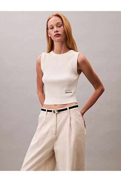 Calvin Klein A- Viscose Nylon Crew Neck Vest Bej Kadın Kazak