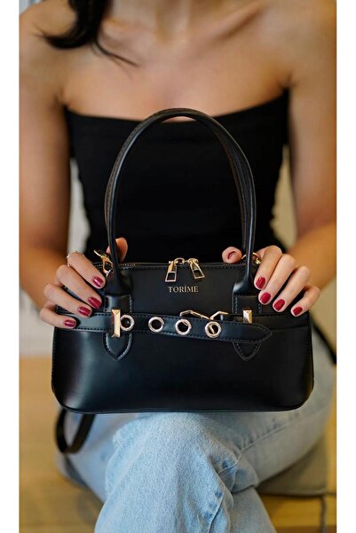 DMDBAGS حقيبة كروس نسائية من الجلد النباتي بتفاصيل حزام أسود - أنيقة ومتينة