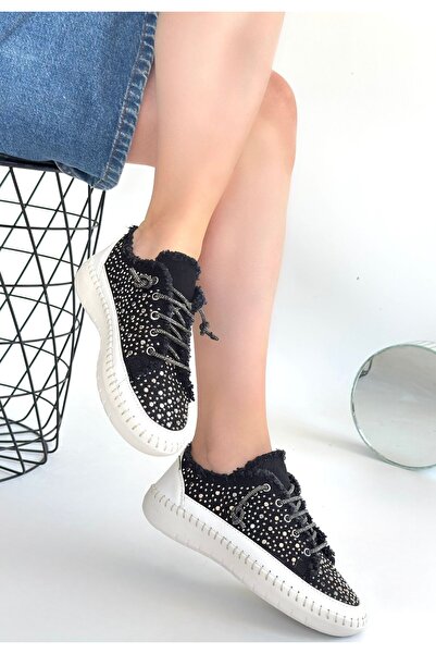 Beta Moda Hub Αθλητικά παπούτσια Guji Black Denim με κορδόνια - Lisinya