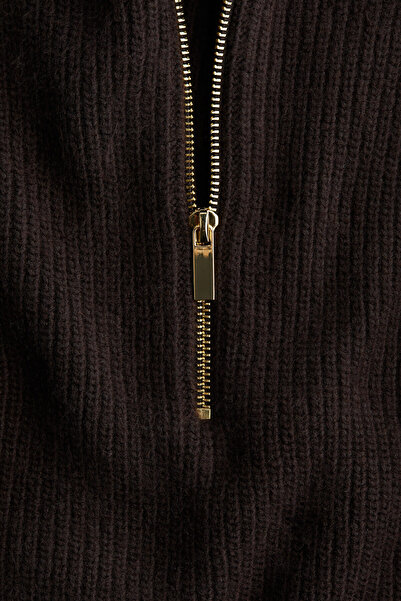 H&M Üstte Fermuarlı Lastik Örgülü Kazak