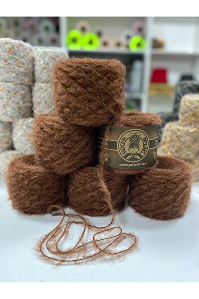 göçer El örgü ipliği yün akrilik kızıl kahve görselin tamamı net 600 gr