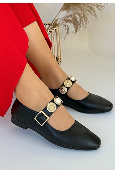 Lisinya Koope Black Leather Ballerina Shoes - Tygoo