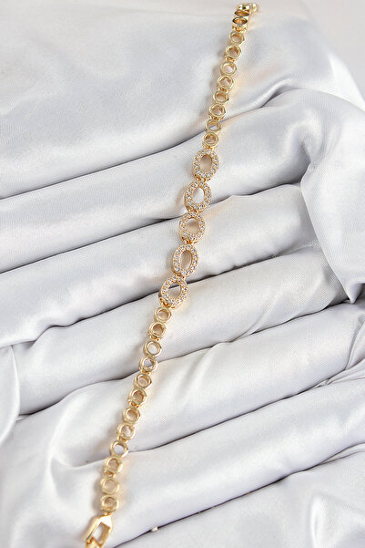 Lisinya سوار نسائي من حجر الزركون النحاسي موديل بيضاوي لون ذهبي -