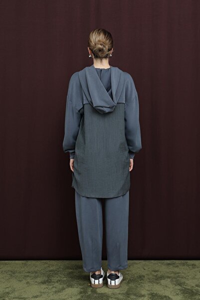 Puane Kadın Arkası Garnili Kapüşonlu Pantolonlu Takım - 14306TKS - ANTRACITE