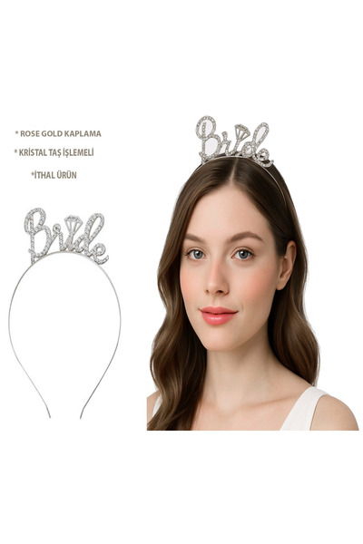 Lisinya Silver Color Stone “Bride” Bridal Crown – with Handwritten Font - Tygoo
