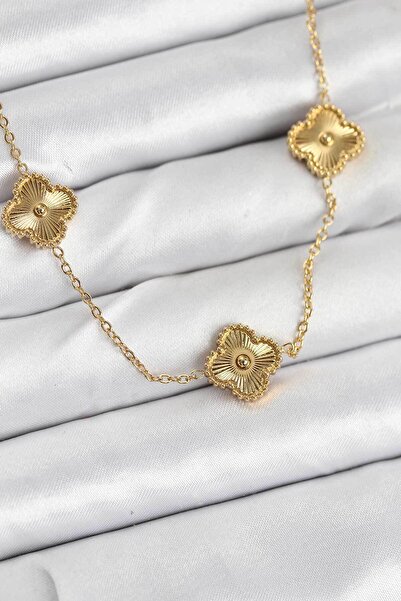 Clariss 316L Çelik Zincir Gold Renk Yonca Kadın Kolye
