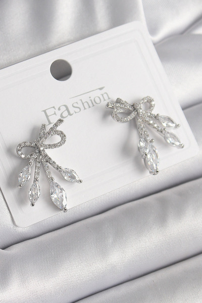 Lisinya Brass Silver Color Zircon Stone Knot Model Drop Zircon Stone Women's ...