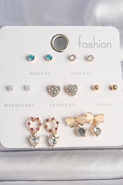 Lisinya Brass Gold Color Zircon Stone Heart White Enamel Bow Figure 7 Pair Wo...