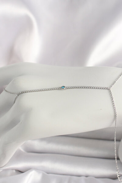 Lisinya Brass Silver Color Waterway Zircon Stone Blue Stone Detailed Women's ...