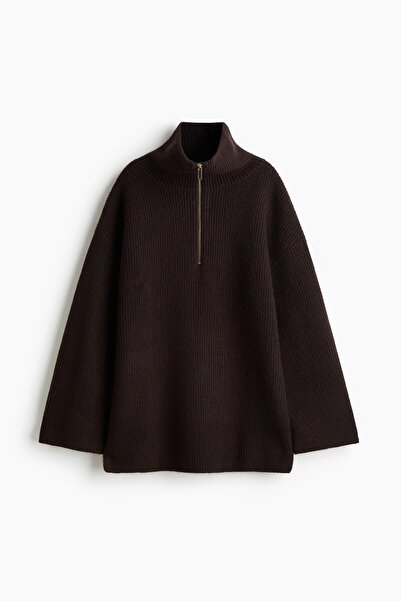 H&M Üstte Fermuarlı Lastik Örgülü Kazak