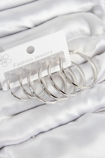 Lisinya Brass Hoop Model Silver Color Women's Set Earrings - Tygoo