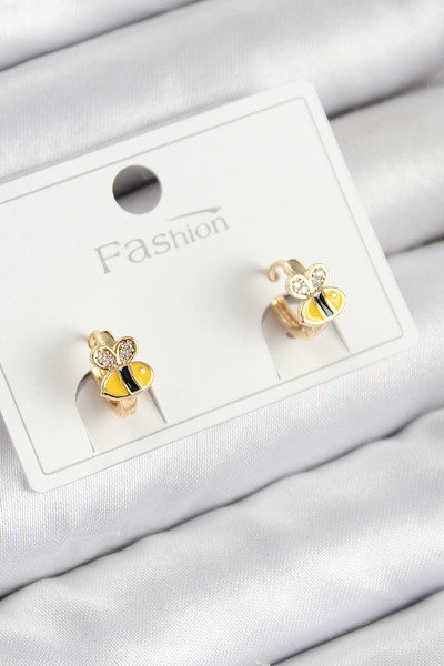 Lisinya أقراط أطفال من النحاس مرصعة بحجر الزركون موديل النحلة باللون الذهبي -...