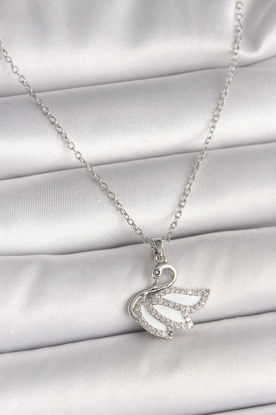 Lisinya قلادة نسائية من الفولاذ 316L باللون الفضي مع حجر الزركون على شكل بجعة...