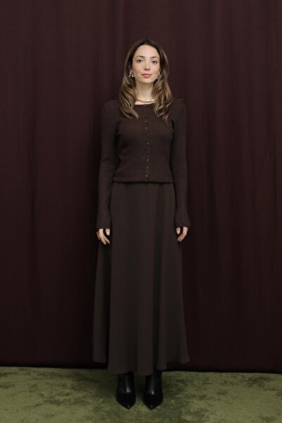 Puane Women's Hidden Zipper Flared Skirt - 18264Etk - Brown