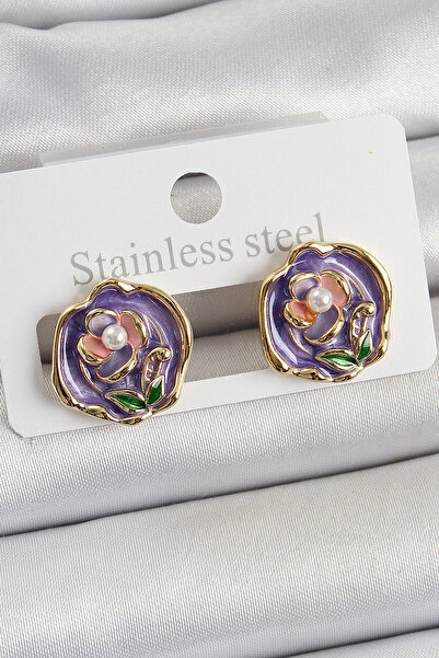 Lisinya Brass Purple Enamel Flower Figured Artistic Portrait Model Gold Color...