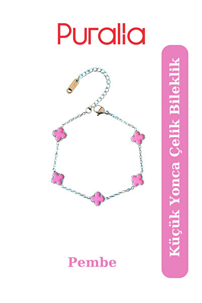 Puralia Small Clover (8 mm) Steel Bracelet - Pink