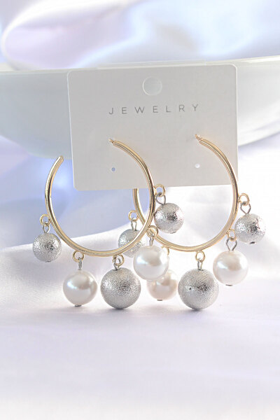 Lisinya Brass Silver Color Ball Model Gold Color Hoop Earrings - Tygoo