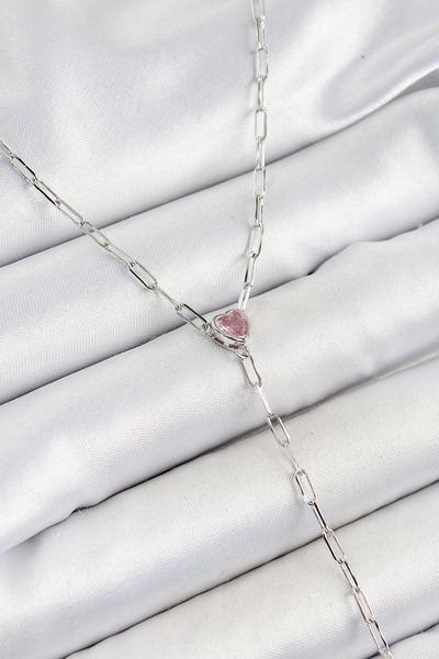 Lisinya قلادة نسائية من النحاس والزركون على شكل قلب وردي موديل Y باللون الفضي...