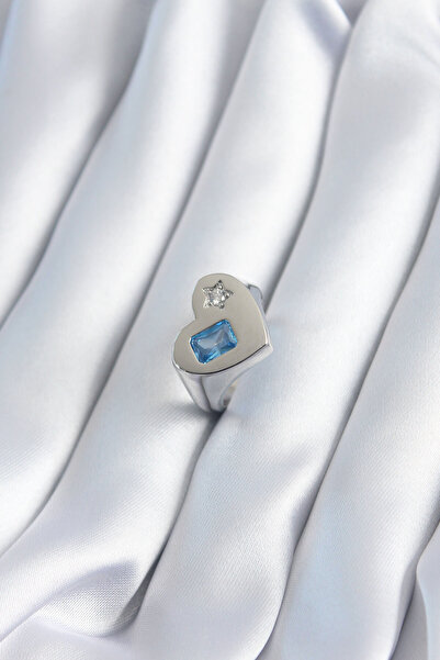 Lisinya Brass Silver Color Heart Model Star Zircon Stone Detail Women's Ring -