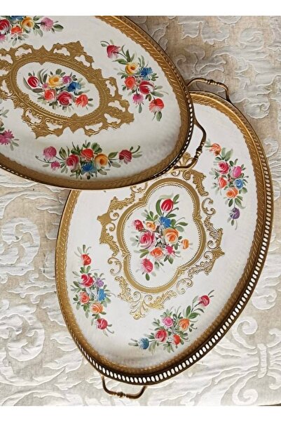 LM Esterhomedecor Brass Framed Oval Original Italian Rosewood Tray Medium Size 30*50cm Single Piece