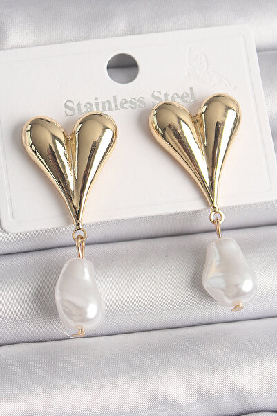 Lisinya Brass Gold Color Heart Model Dangle Pearl Drop Model Women's Earrings...