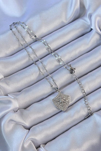 Lisinya قلادة نجمة القطب من الفولاذ 316L مع حجر الزركون الفضي اللون -