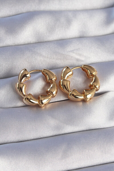 Lisinya Brass Gold Color Drop Curl Design Hoop Earrings - Tygoo