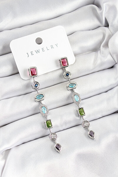 Lisinya Brass Colorful Zircon Stone Dangle Model Silver Color Women's Earring...