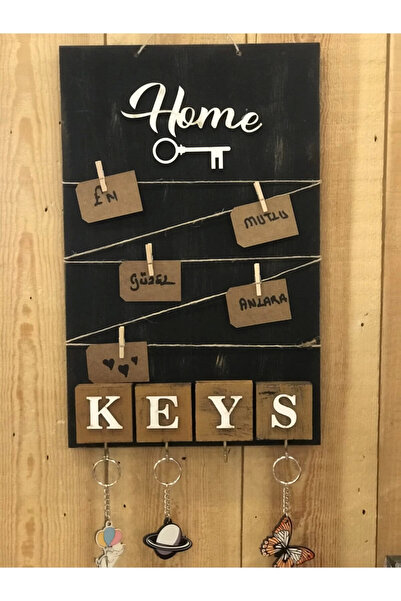 Hatıra Kutusu Dekoratif Home Keys Ahşap Resimlik ve Notluk (Kahverengi) ( Lis...