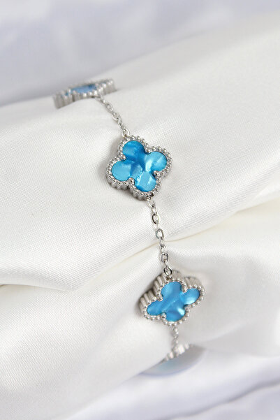 Lisinya 316L Steel Pearlescent Sky Blue Silver Color Clover Women's Bracelet ...