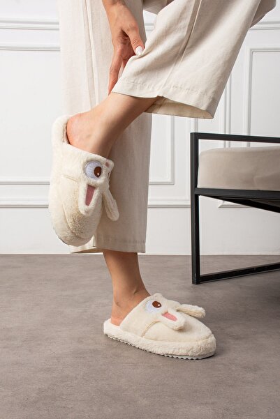 AlbiShoes Cute Rabbit Figured Winter Soft House Slippers No Sound Non-Slip Sole Women's House Slippers