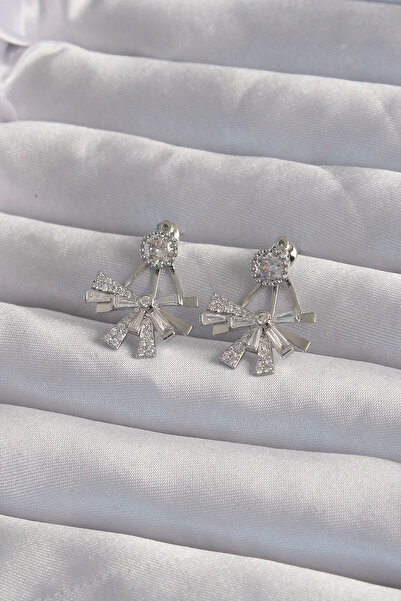 Lisinya Brass Silver Color Zircon Stone Flat Bow Model Earrings - Tygoo