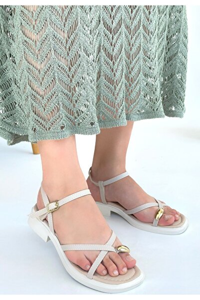 Lisinya Nordi Beige Leather Belted Sandals -
