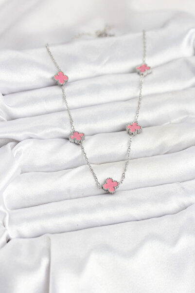 BSRE قلادة نسائية فضية اللون وردية اللون من بيبي بوي يوني (فولاذ 316L)