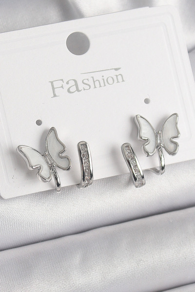 Lisinya Brass Silver Color Zircon Stone Detailed White Pearlescent Butterfly ...