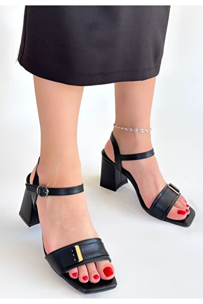 Lisinya Ruty Black Leather Heeled Shoes - Tygoo