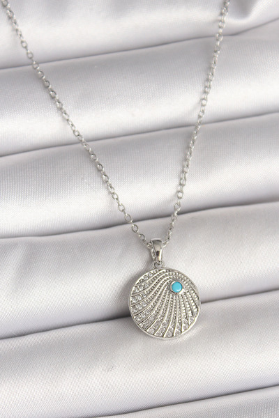 Lisinya 316L Steel Silver Color Chain with Zircon Stone and Blue Stone Detail...