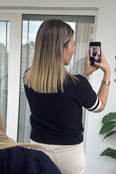 Kubos Moda Пола с къс ръкав, тъмносин цвят и поло яка