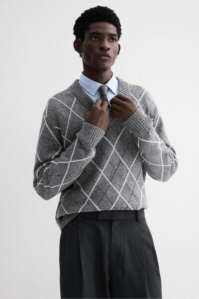 H&M Yün Karışımlı ve V Yakalı Kazak Regular Fit