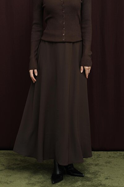 Puane Women's Hidden Zipper Flared Skirt - 18264Etk - Brown