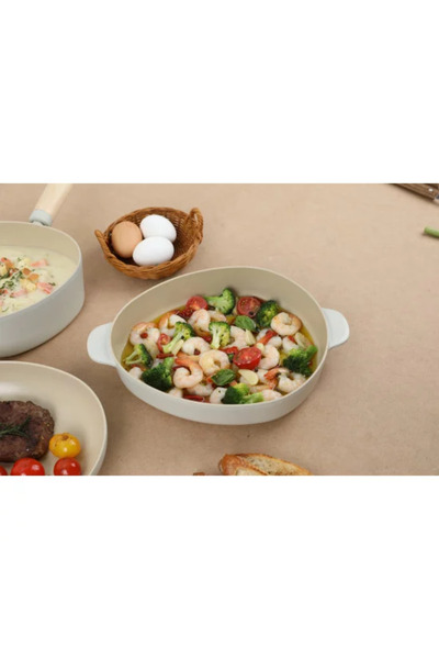 NEOFLAM Low Casserole Ceramic Fika Apex with Glass Lid, Beige. Capacity 26CM. / 121216