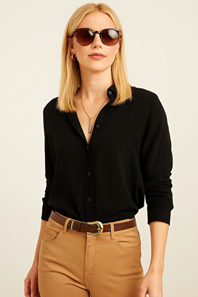 SheLoria Women's Black Oversize Viscose Shirt