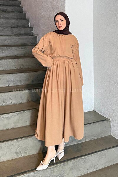 lamelif Κρέμα Σετ Φούστας από Λινό Pera