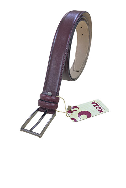 3,5 cm bordo dikişli Hakiki analin deri klasik kemer