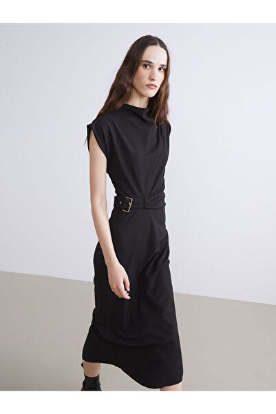 LC Waikiki Black High Neck Gathered Dress