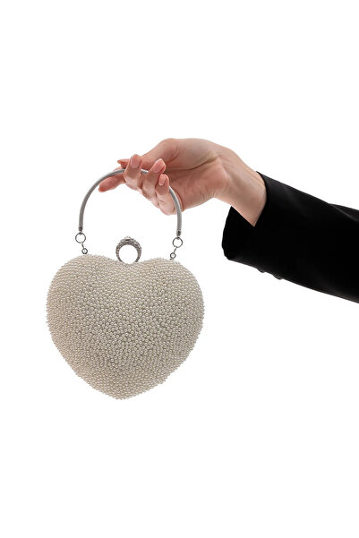 VESSARA Women's Heart Pearl Evening Dress Bag
